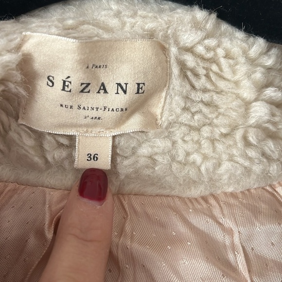 SEZANE ecru teddy coat wool cream sz36(4) - Picture 3 of 6